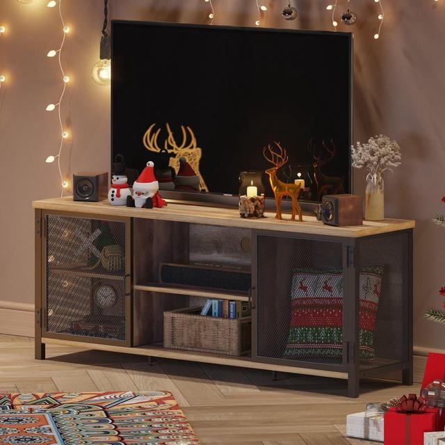 Alt view image 6 of 7 - FATORRI Industrial Entertainment Center for TVs up to 65 Inch, Rustic Wood TV Stand, Large TV Console and TV Cabinet for Living Room (60 Inch Wide, Rustic Oak)