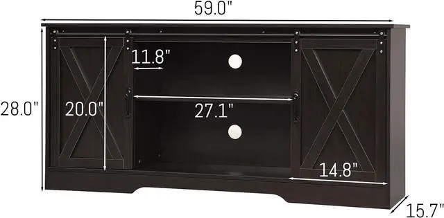 Alt view image 4 of 7 - 4 EVER WINNER Farmhouse TV Stand for 65+ Inch TV, Espresso Entertainment Center for 65 Inch TV, Modern Farmhouse Television Stands for TVs up to 70, Espresso TV Stand for Flat Screens 65