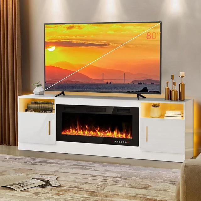 Lemberi Fireplace tv Stand with 36 inch Fireplace Up to 80