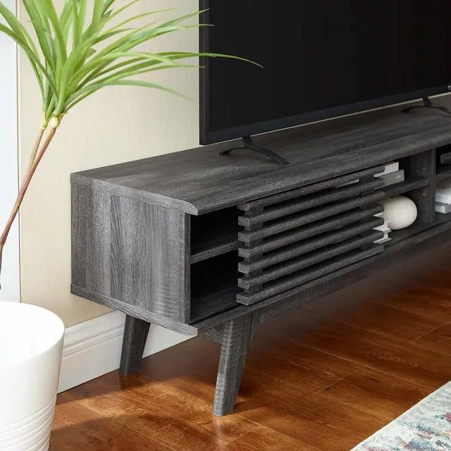 Alt view image 5 of 7 - Modway Render Mid-Century Modern Low Profile 70 Inch Media Console TV Stand in Charcoal, 70"