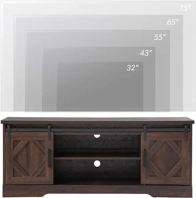 Alt view image 6 of 7 - WAMPAT Farmhouse TV Stand Modern Sliding Barn Door Entertainment Center for TVs Up to 65 inch, Wood TV Media Console Table Cabinet Storage for Living Room, Rustic Brown