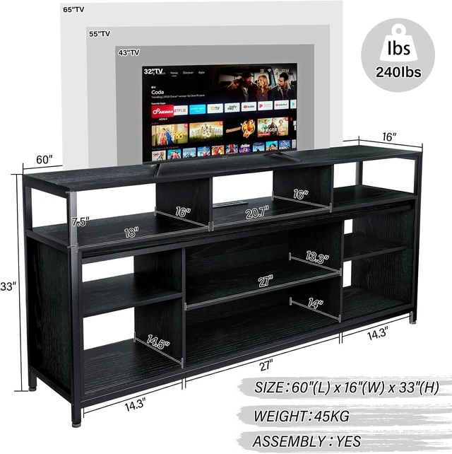 Alt view image 7 of 7 - Mid Century Modern Black TV Stand with Sliding Barn Doors, Charging Station, LED Lights, and Storage Shelves for up to 70 inch TVs