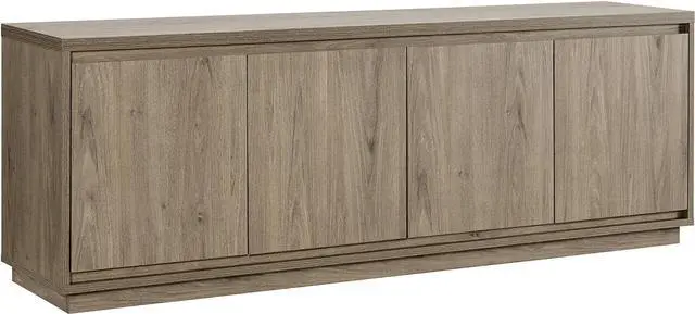 Main image of Henn&Hart 68" TV Stand for TVs up to 75", Weathered Gray | Blends modern and classic style with beveled cabinets, adjustable shelves, and hidden storage for tidy media organization