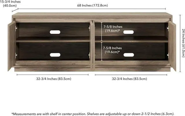 Alt view image 3 of 6 - Henn&Hart 68" TV Stand for TVs up to 75", Weathered Gray | Blends modern and classic style with beveled cabinets, adjustable shelves, and hidden storage for tidy media organization