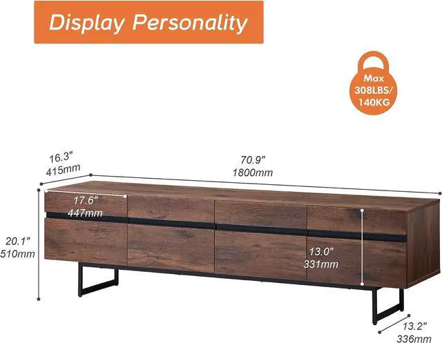 Alt view image 2 of 7 - WAMPAT Modern TV Stand for up to 75 inch TV, Wood Entertainment Center TV Console Table with Storage Cabinets Media Console for Living Room, Brown