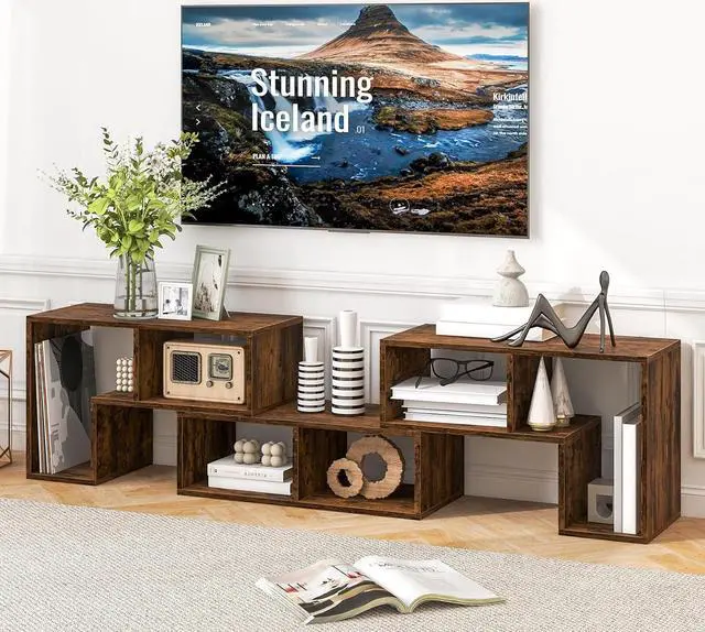 Alt view image 2 of 7 - POWERSTONE TV Console Stand, 3 Pieces Combination Entertainment Center for 50 55 60 65 Inch TV, Modern Media Console Bookcase with Open Storage Shelf for Living Room Bedroom (Walnut)