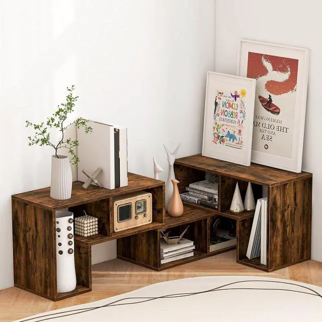 Alt view image 3 of 7 - POWERSTONE TV Console Stand, 3 Pieces Combination Entertainment Center for 50 55 60 65 Inch TV, Modern Media Console Bookcase with Open Storage Shelf for Living Room Bedroom (Walnut)