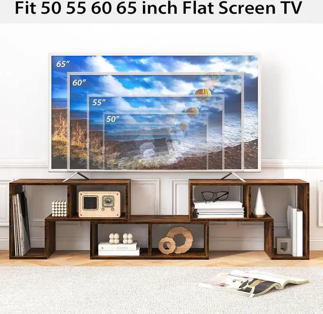 Alt view image 5 of 7 - POWERSTONE TV Console Stand, 3 Pieces Combination Entertainment Center for 50 55 60 65 Inch TV, Modern Media Console Bookcase with Open Storage Shelf for Living Room Bedroom (Walnut)