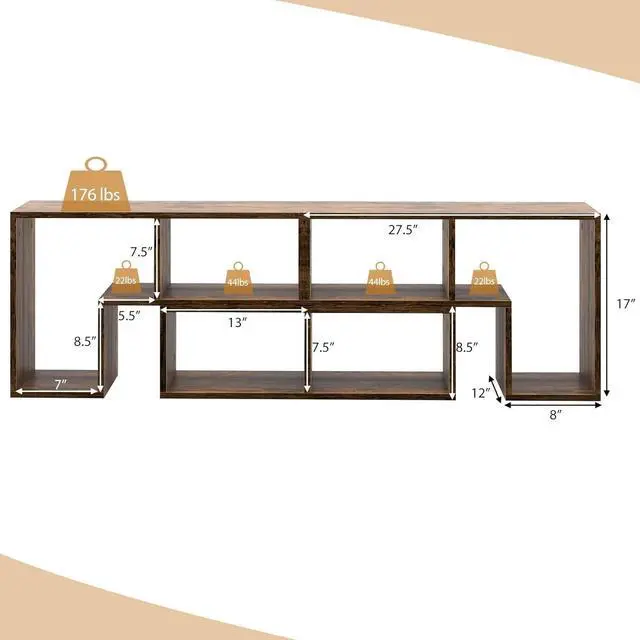 Alt view image 7 of 7 - POWERSTONE TV Console Stand, 3 Pieces Combination Entertainment Center for 50 55 60 65 Inch TV, Modern Media Console Bookcase with Open Storage Shelf for Living Room Bedroom (Walnut)