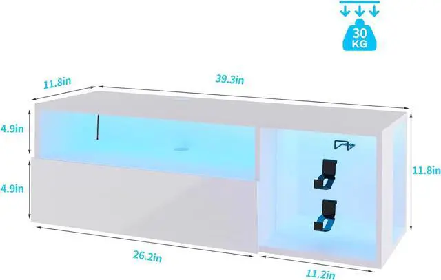Alt view image 5 of 7 - SogesPower Floating TV Stand Wall Mounted with Lights,LED TV Stand Floating Entertainment Center with Storage for Bedroom Living Room,Modern Floating Shelf for Under TV,White 40"