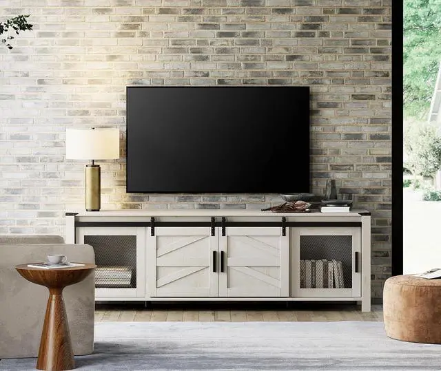 Alt view image 2 of 6 - WAMPAT Farmhouse TV Stand for 75" TV, Antique White