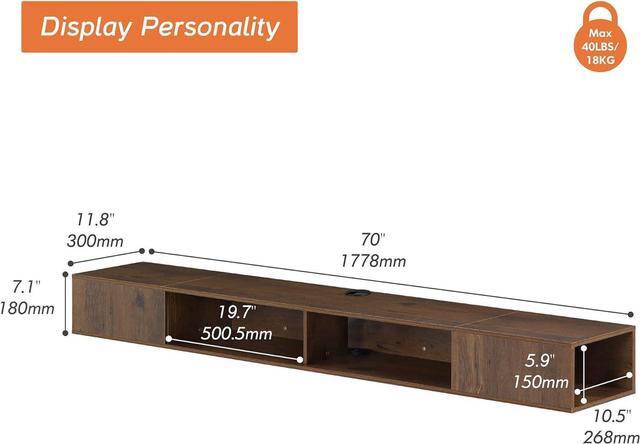 Alt view image 6 of 7 - FITUEYES Floating TV Stand for 65 70 75 inch TV, Entertainment Center Media TV Console Shelf for Wall for Living Room Bedroom, Brown