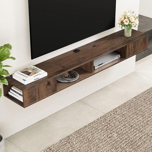 Alt view image 4 of 7 - FITUEYES Floating TV Stand for 65 70 75 inch TV, Entertainment Center Media TV Console Shelf for Wall for Living Room Bedroom, Brown