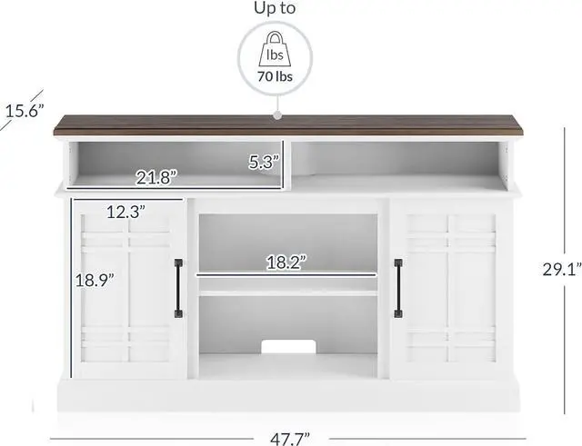 Alt view image 5 of 7 - BELLEZE Modern 48" Farmhouse Wood TV Stand & Media Entertainment Center Console Table for TVs up to 50 Inch with Open Storage Shelves & Cabinets - Norrell (White)