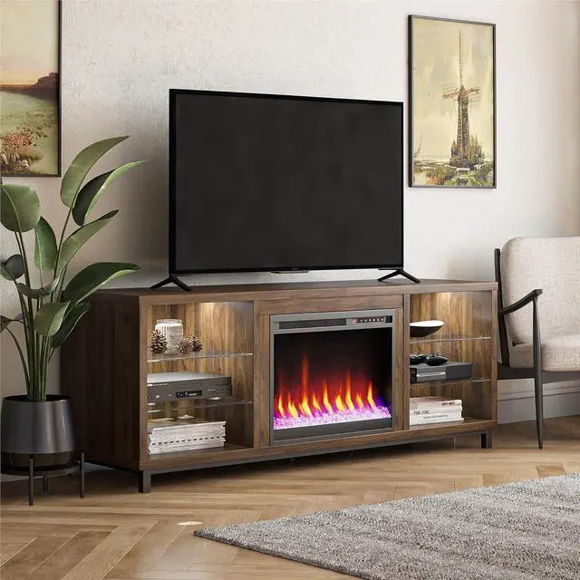 Alt view image 2 of 7 - Ameriwood Home Lumina Deluxe Fireplace TV Stand for TVs up to 70", Walnut