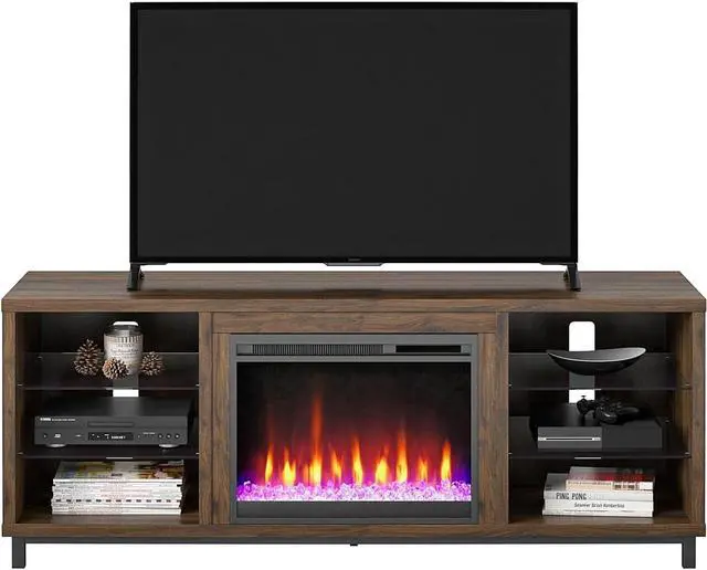 Alt view image 3 of 7 - Ameriwood Home Lumina Deluxe Fireplace TV Stand for TVs up to 70", Walnut
