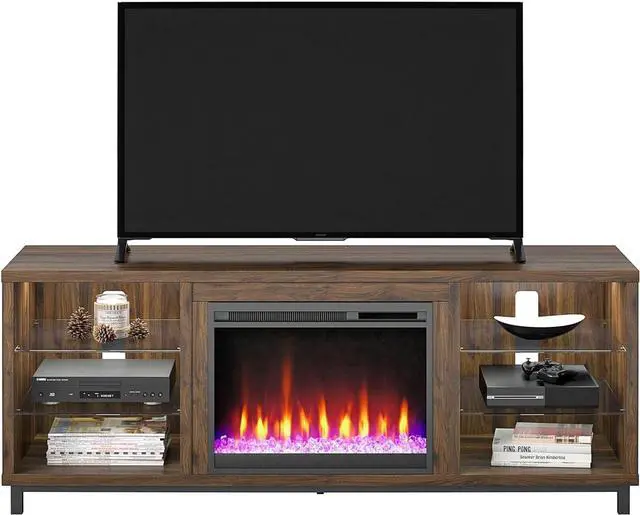 Alt view image 4 of 7 - Ameriwood Home Lumina Deluxe Fireplace TV Stand for TVs up to 70", Walnut