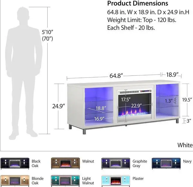 Alt view image 7 of 7 - Ameriwood Home Lumina Deluxe Fireplace TV Stand for TVs up to 70", Walnut