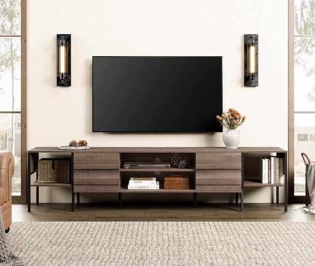 LED TV Stand for TVs up to 100 Inch, Modern Wood Entertainment