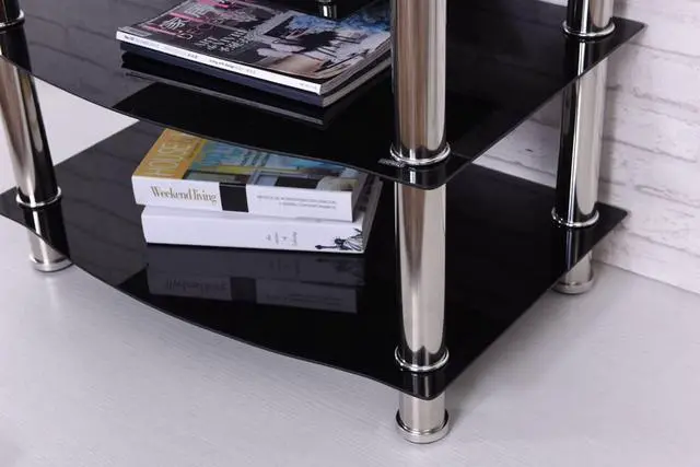 Alt view image 5 of 5 - Hodedah Four Shelve Tempered Glass TV Stand, Accommodates TV's up to 32", Black