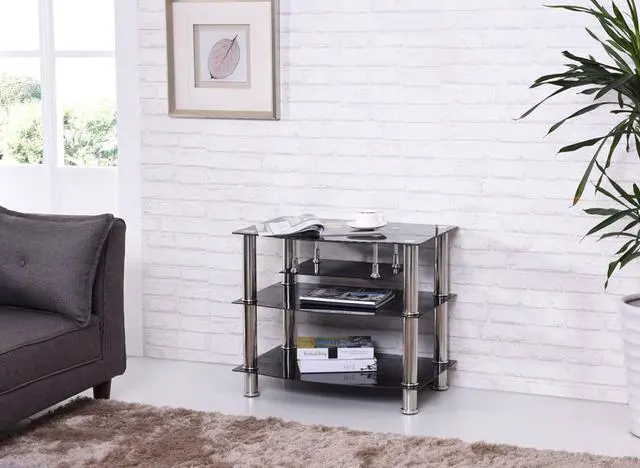 Alt view image 2 of 5 - Hodedah Four Shelve Tempered Glass TV Stand, Accommodates TV's up to 32", Black