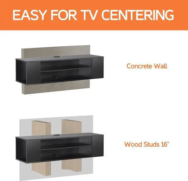 Alt view image 4 of 7 - WAMPAT Floating TV Shelf 3-Tier for 32-55 inch TV, Floating Entertainment Center Wall Mounted with Adjustable Shelf, Media Console with Storage Under TV for Living Room Bedroom, 39.4 inch, Black