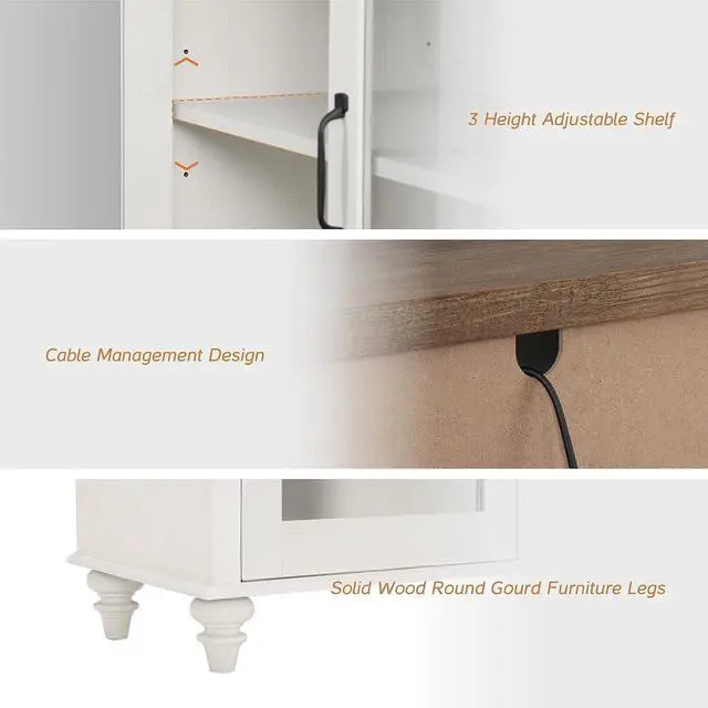 Alt view image 6 of 7 - WAMPAT 4-Door Farmhouse TV Stand for TVs Up to 75 inch, Glass and Wood Universal TV Stand with 4 Storage Cabinets, White Entertainment Center for 32-75 inch TV Console TableWhite