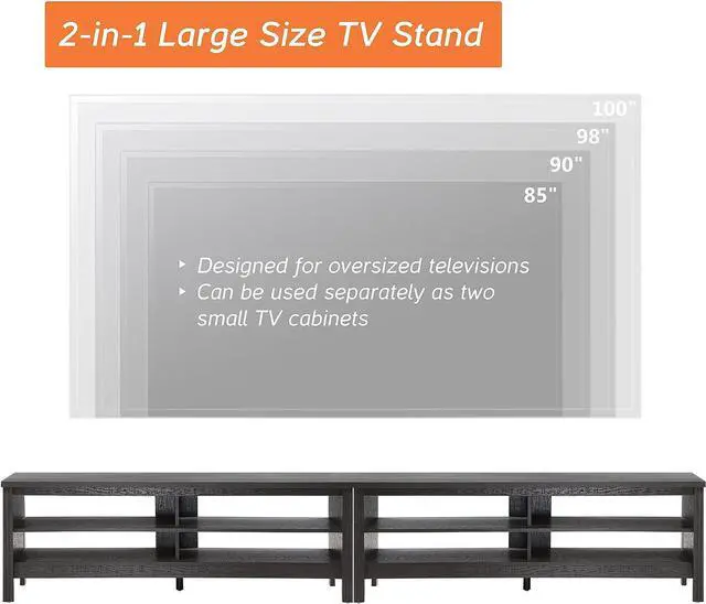 Alt view image 3 of 5 - WAMPAT LED TV Stand for 100 Inch TV, Black Entertainment Center for 90 85 80 inch TV Console Table with 8 Cubby Storage for Living Room Bedroom