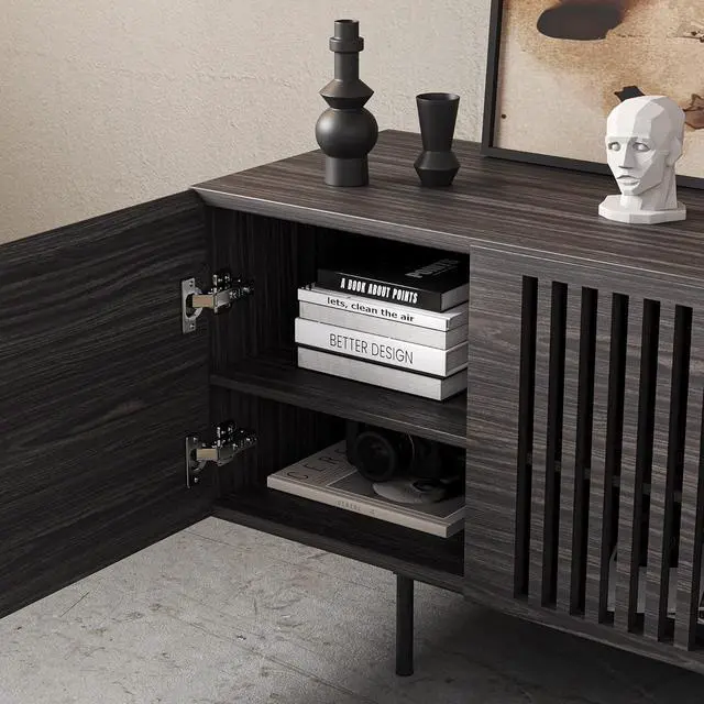 Alt view image 2 of 6 - Modern Designs by Crafts and Comfort Napoli TV Stand for 55 to 65 Inch Television - Mid Century Entertainment and Console Center with Storage, Great for Living Room - Slate Gray