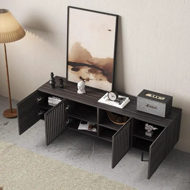 Alt view image 3 of 6 - Modern Designs by Crafts and Comfort Napoli TV Stand for 55 to 65 Inch Television - Mid Century Entertainment and Console Center with Storage, Great for Living Room - Slate Gray