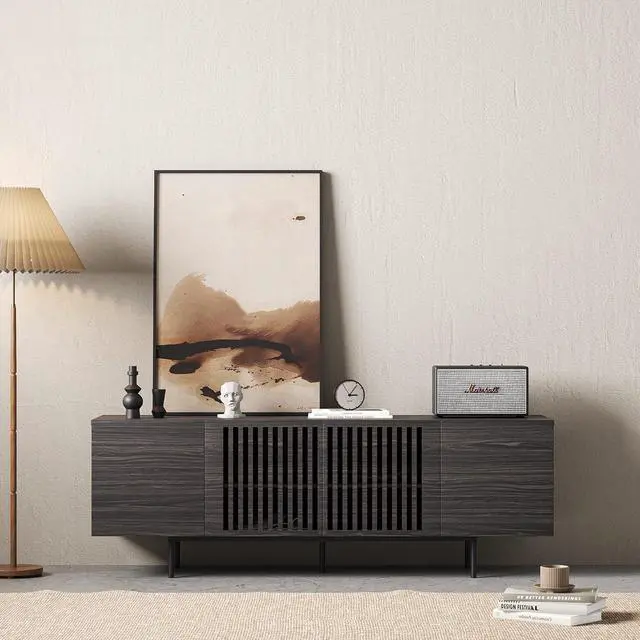 Alt view image 6 of 6 - Modern Designs by Crafts and Comfort Napoli TV Stand for 55 to 65 Inch Television - Mid Century Entertainment and Console Center with Storage, Great for Living Room - Slate Gray
