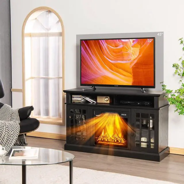 Alt view image 2 of 7 - Happygrill Electric Fireplace TV Stand with Remote Control, 48 inch TV Stand with Fireplace Heater, Multifunctional Console Table with Storage Cabinets