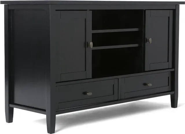 Main image of SIMPLIHOME Warm Shaker SOLID WOOD 47 Inch Wide Transitional TV Media Stand in Black For TVs up to 52 Inches, For The Living Room and Entertainment Center