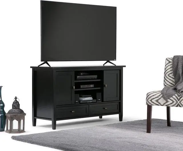 Alt view image 3 of 7 - SIMPLIHOME Warm Shaker SOLID WOOD 47 Inch Wide Transitional TV Media Stand in Black For TVs up to 52 Inches, For The Living Room and Entertainment Center