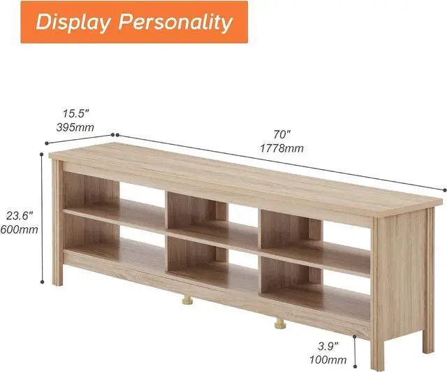 Alt view image 6 of 7 - WAMPAT LED TV Stand for TVs up to 80 Inches, White Oak Entertainment Center for 75 inch TV Console Table with 6 Cubby Storage for Living Room Bedroom, 70''