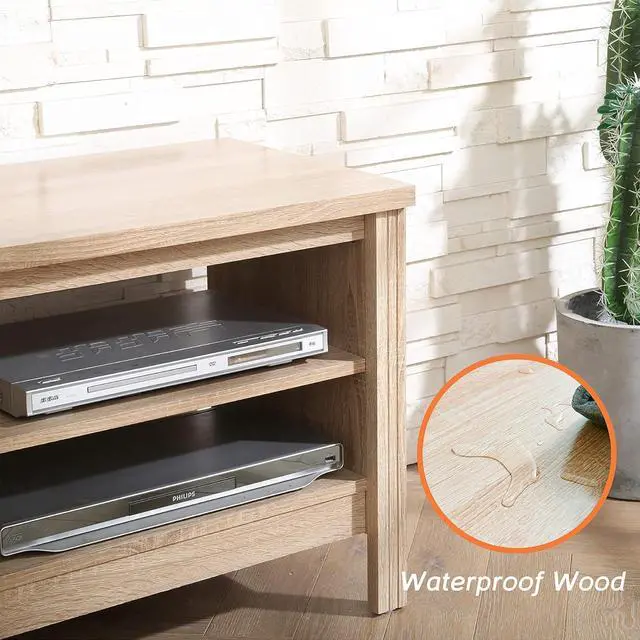 Alt view image 5 of 7 - WAMPAT LED TV Stand for TVs up to 80 Inches, White Oak Entertainment Center for 75 inch TV Console Table with 6 Cubby Storage for Living Room Bedroom, 70''