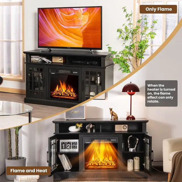 Alt view image 7 of 7 - Happygrill Electric Fireplace TV Stand with Remote Control, 48 inch TV Stand with Fireplace Heater, Multifunctional Console Table with Storage Cabinets