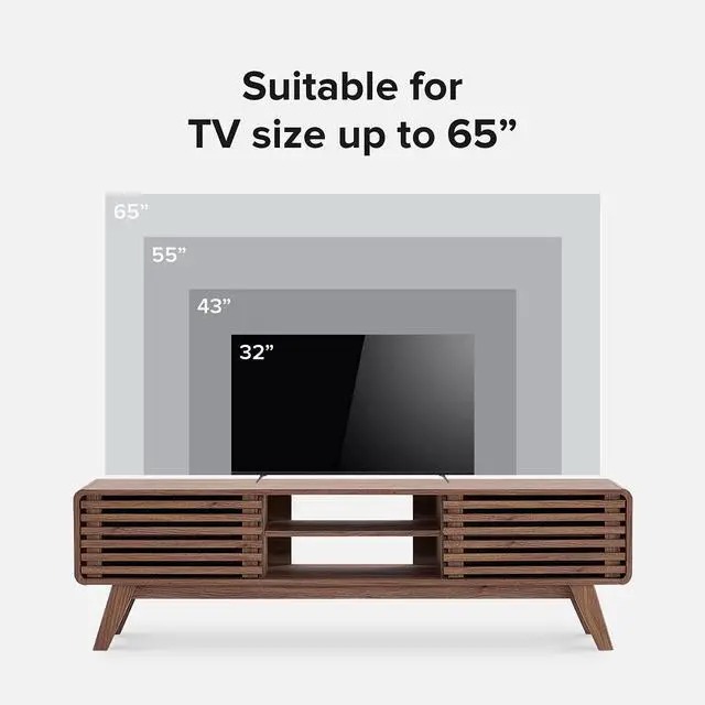 Alt view image 3 of 7 - mopio Ensley TV Stand, Mid Century Modern for 55/60/65 inch TV, Farmhouse TV Stand, Entertainment Center with Storage, TV and Media Console for Living Room (Walnut, 59 inch Low)