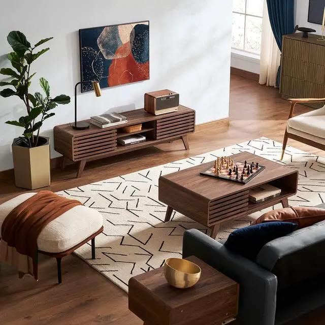 Alt view image 6 of 7 - mopio Ensley Coffee Table with Storage, Mid Century Modern, Farmhouse Wood Coffee Table for Living Room Fluted (Walnut)