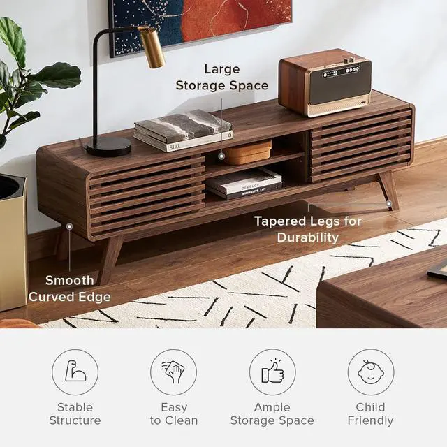 Alt view image 6 of 7 - mopio Ensley TV Stand, Mid Century Modern for 55/60/65 inch TV, Farmhouse TV Stand, Entertainment Center with Storage, TV and Media Console for Living Room (Walnut, 59 inch Low)