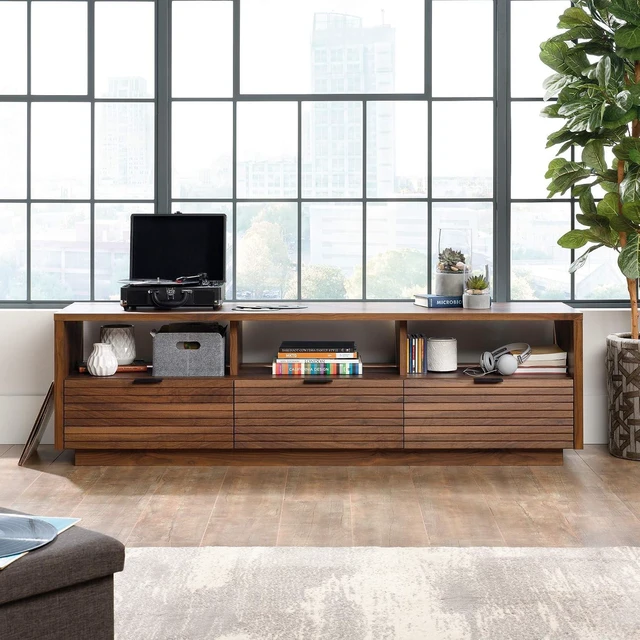 Alt view image 2 of 7 - Sauder Harvey Park TV Credenza, Accommodates up to 70-Inch TV, Large Credenza - Grand Walnut Finish