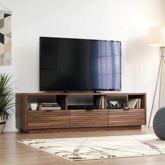 Alt view image 7 of 7 - Sauder Harvey Park TV Credenza, Accommodates up to 70-Inch TV, Large Credenza - Grand Walnut Finish