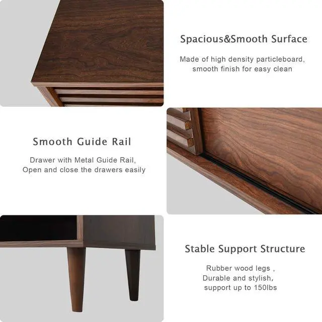 Alt view image 6 of 7 - Alohappy Mid-Century Modern TV Stand for up to 60 Inch TVs, 59" Wood Entertainment Center TV Console Table with Storage Drawer and Open Shelves, Stylish TV Cabinet for Living Room/Bedroom, Brown