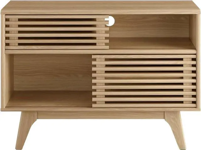 Alt view image 3 of 7 - Modway Render Mid-Century Modern Two-Tier Display Stand in Oak