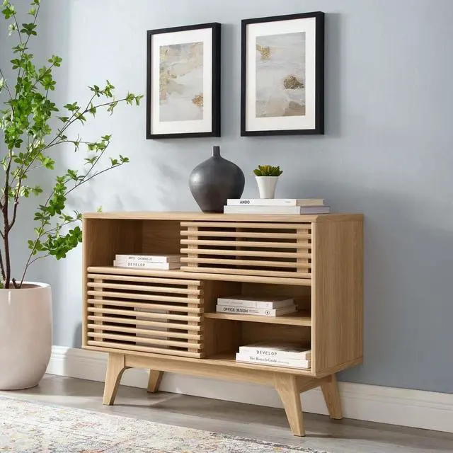 Alt view image 2 of 7 - Modway Render Mid-Century Modern Two-Tier Display Stand in Oak