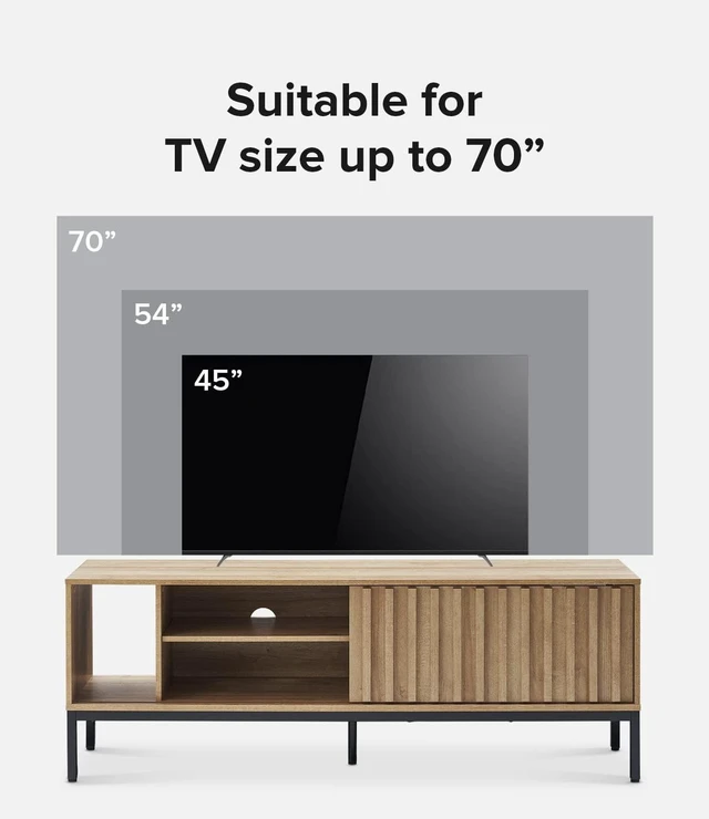 Alt view image 3 of 7 - mopio Norwin TV Stand, Rustic Modern Industrial Television Stand for 60/65/70 inch TV, Fluted Entertainment Center with Storage, Wood Media Console Credenza Cabinet Table (Oak 64" TV Stand)