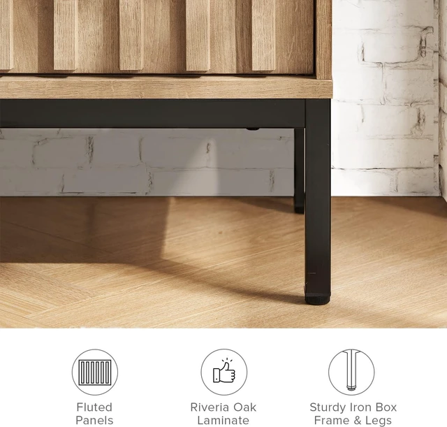 Alt view image 5 of 7 - mopio Norwin TV Stand, Rustic Modern Industrial Television Stand for 60/65/70 inch TV, Fluted Entertainment Center with Storage, Wood Media Console Credenza Cabinet Table (Oak 64" TV Stand)