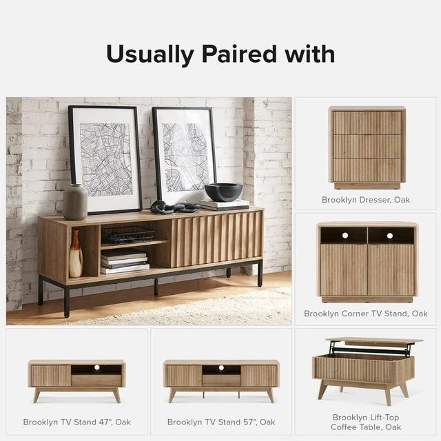 Alt view image 6 of 7 - mopio Norwin TV Stand, Rustic Modern Industrial Television Stand for 60/65/70 inch TV, Fluted Entertainment Center with Storage, Wood Media Console Credenza Cabinet Table (Oak 64" TV Stand)