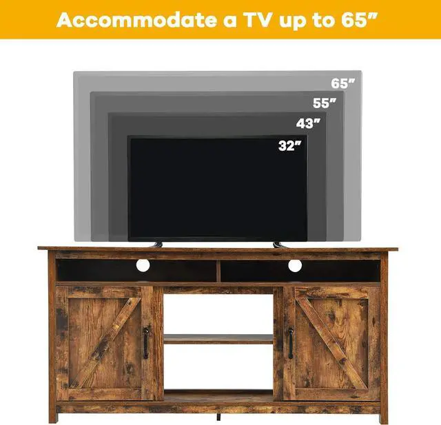 Alt view image 5 of 7 - Tangkula Industrial TV Stand with Barn Doors for TVs up to 65 Inches, Farmhouse TV Console Cabinet with Shelves & Cabinets, Rustic Entertainment Center for Living Room, TV Console Table, Rustic Brown