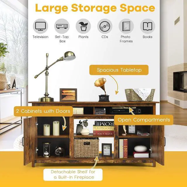 Alt view image 7 of 7 - Tangkula Industrial TV Stand with Barn Doors for TVs up to 65 Inches, Farmhouse TV Console Cabinet with Shelves & Cabinets, Rustic Entertainment Center for Living Room, TV Console Table, Rustic Brown